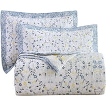 vctops 100% Cotton Floral Embroidery Quilted Bedspread Quilt Set Full Size 3 Pieces Reversible Lightweight Scalloped Edge Coverlet 1 Quilt and 2 Pillow Shams (Blue,80"x110")