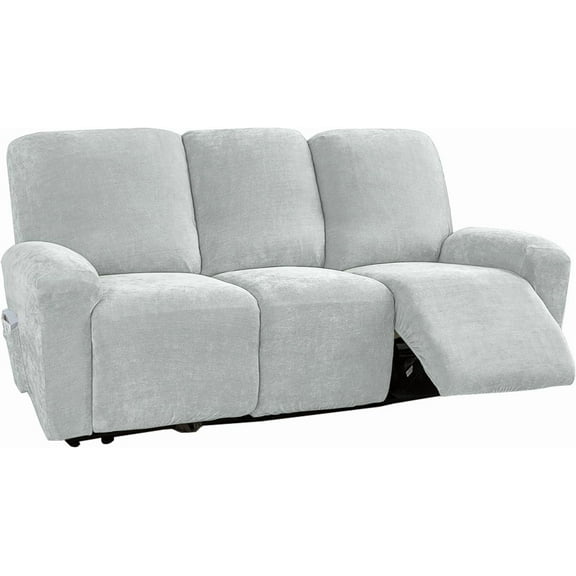 vctops 8 Pieces Luxury Chenille Stretch Recliner Sofa Covers for 3 Seats Reclining Slipcovers Soft Large Couch Cover Furniture Protector with Elastic Bottom(Silver Grey,3 Seat)
