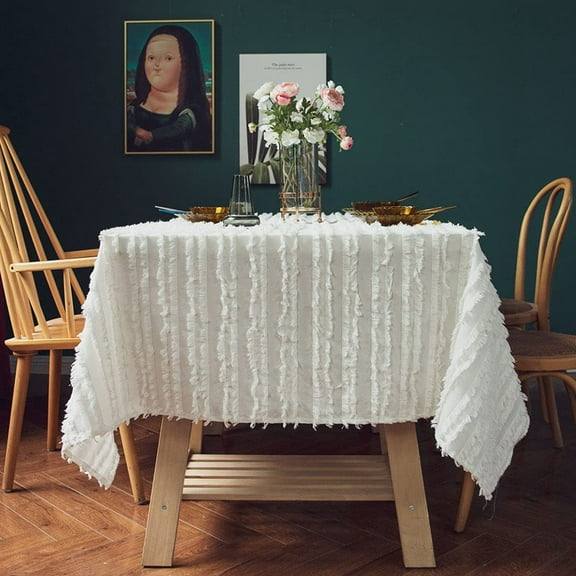 vctops Boho Cotton Linen Tablecloth Striped Jacquard Pattern Table Cover for Kitchen Dinning Farmhouse Tabletop Decoration (White, 59"x94")