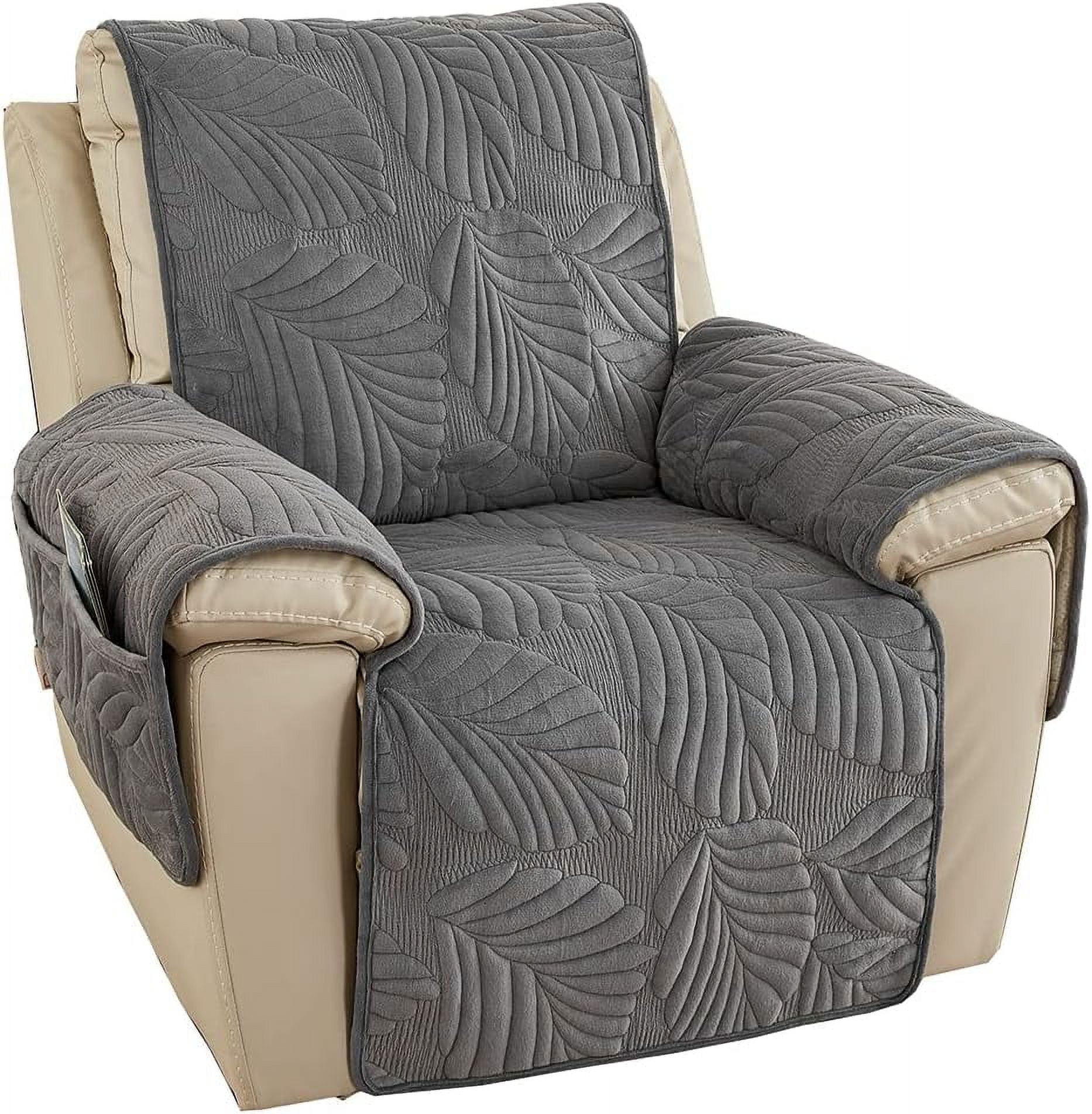 vctops Palm Leaves Velvet Plush Quilted Recliner Chair Cover AntiSlip