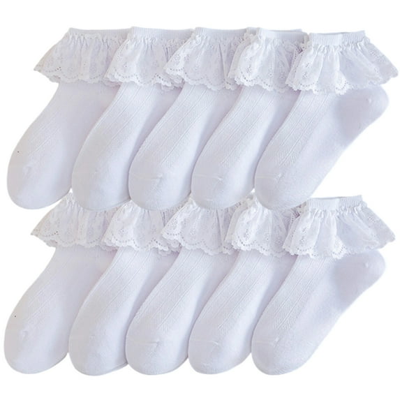 vdgthytj 10 Pairs Toddler Baby Girls Socks Dress Ankle Sock Frilly Lace Ruffle Socks Cotton White Crew Socks