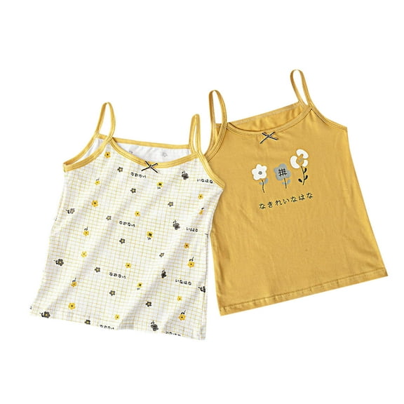 vdgthytj 2 Pack Toddler Girls Cami Tops Kids Cute Printed Sleeveless Spaghetti Strap Camisole Summer Tee Shirts