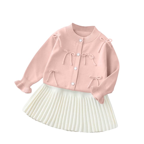 vdgthytj 2 Piece Sets for Girls Sweater Skirt Set Bowknot Knitted Cardigan with A-Line Pleated Skirt Sets