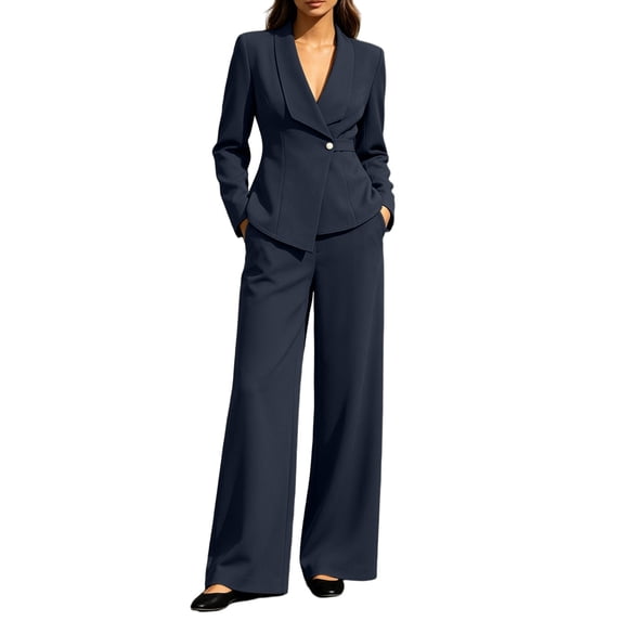 vdgthytj 2 Piece Suits for Women Business Dressy Casual Blazer and Pants Sets Formal Office Work Outfits(Small,Navy)