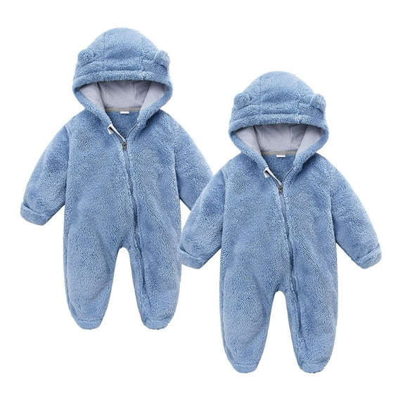 vdgthytj 2PC Newborn Baby Fleece Outfit Footie Jumpsuit Warm Winter Long Sleeve Zipper Hooded Romper Snowsuit