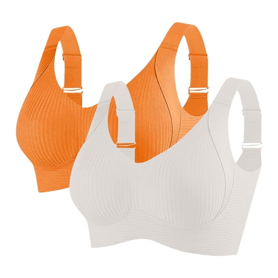 vdgthytj 2pc Sprots Bras for Women No Underwear Seamless Push up Ribbed Bralette Full Coverage Workout Bras