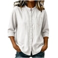 thumbnail image 1 of vdgthytj 3/4 Sleeve Tops for Women Crew Neck Button down Loose Fitted Shirts Cotton Linen Lightweight Casual Vacation Tops with Pocket, 1 of 6