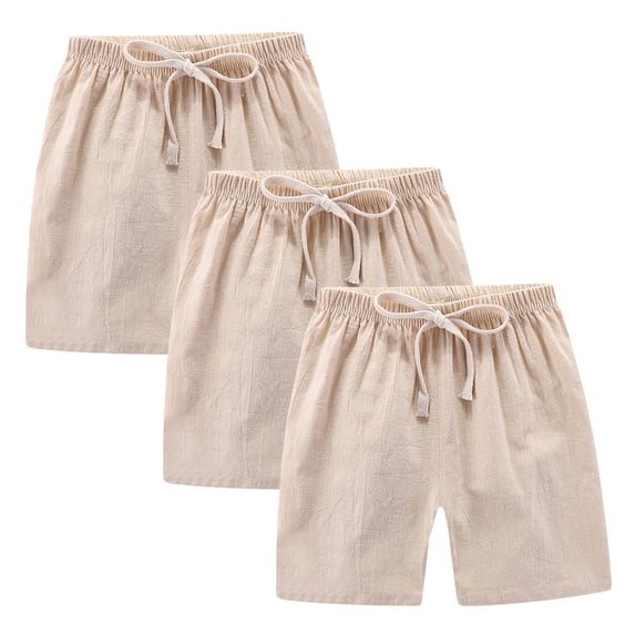vdgthytj 3 Pack Girls Boys Summer Cotton Linen Shorts Elastic Waist Drawstring Straight Leg Workout Shorts for Kids