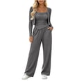 thumbnail image 1 of vdgthytj 3 Piece Sets for Women Long Sleeve Cropped Cardigan Irregular Tank Top Wide Leg Pants Fall Casual Loungewear Outfits(Medium,Dark Gray), 1 of 6