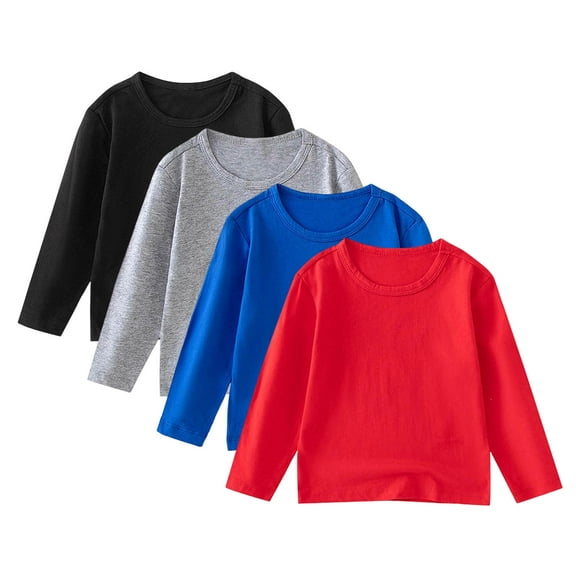 vdgthytj 4 Pack Kids Long Sleeve Shirts Boy Girl Cotton Round Neck Casual Tops Loose Soft Layering Basic Tees