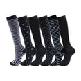 thumbnail image 1 of vdgthytj 6pc Socks for Women Knee High Mixed‑pattern Striped Print Soft Fashion Casual Long Socks(Medium,Black), 1 of 2