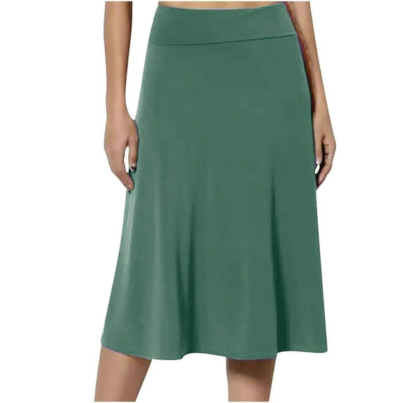 vdgthytj A-Line Midi Skirts for Women Trendy Summer Plus Size Stretchy High Waist Flowly Pleated Loose Beach Long Skirts