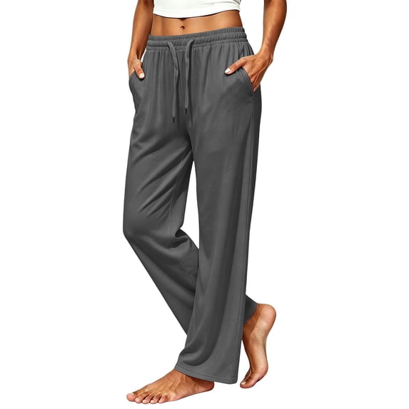 vdgthytj Athletic Pants for Women Drawstring Elastic Waist Wide Leg Loose Running Casual Trousers with Pockets(Large,Dark Gray)