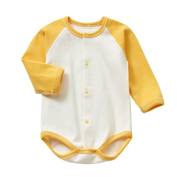 vdgthytj Baby Boy Girls Ribbed Bodysuit Long Sleeve Color Block Button Romper Newborn One-Piece Jumpsuit