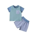 thumbnail image 1 of vdgthytj Baby Boy Summer Clothes Toddler Color Block Short Sleeve - Shirt and Striped Shorts Set Matching Outfit, 1 of 9