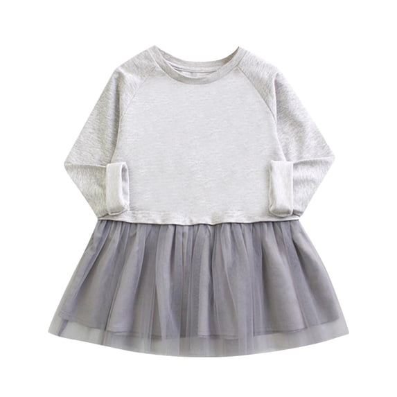 vdgthytj Baby Girls Long Sleeve Dress Toddler Mesh Splicing Crewneck Birthday Party Dress Fall Outfits