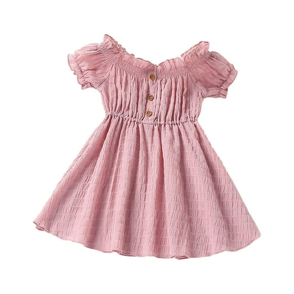 vdgthytj Baby Girls Summer Chiffon Dresses Cute Ruffle Short Sleeve A-Line Dress Toddler Kids Casual Beach Sundress