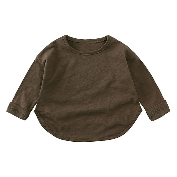 vdgthytj Baby Toddler Boys Girls Long Sleeve Shirts Kids Casual Crewneck Solid Color Cotton Basic Layering Tee Tops