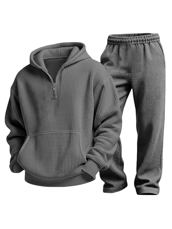 Boys 2 Piece Sweatsuits Quarter Zip Long Sleeve Hooded Sweatshirts Long Sweatpants Fall Winter Fashion Texture Athleisure Sets(13-14 years,Dark Gray)