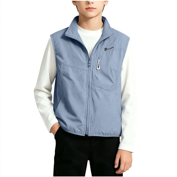 vdgthytj Boys Casual Vest Sleeveless Full Zip Lightweight Stand Collar Windbreaker Vest Outdoor Sports Outerwear(11-12 Years,Blue)