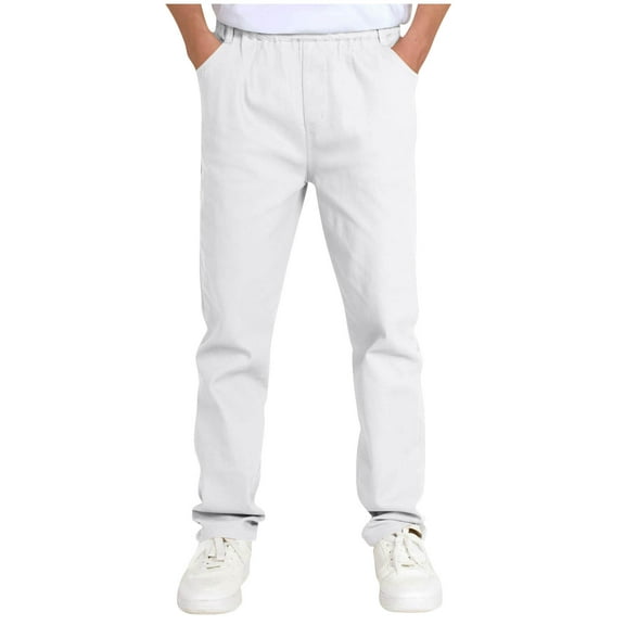 vdgthytj Boys Dress Pants Kids Elastic Waist Straight Leg School Uniform Pants Casual Trousers with Pockets 5-14 Years