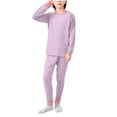thumbnail image 1 of vdgthytj Boys Girls 2 Piece Thermal Underwear Set Long Sleeve Crewneck Tops Elastic Ankle Pants Winter Fleece Lined Base Layer Loungewear Outfits(17-18Years,Purple), 1 of 6
