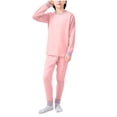 thumbnail image 1 of vdgthytj Boys Girls 2 Piece Thermal Underwear Set Long Sleeve Crewneck Tops Elastic Ankle Pants Winter Fleece Lined Base Layer Loungewear Outfits(9-10Years,Pink), 1 of 6
