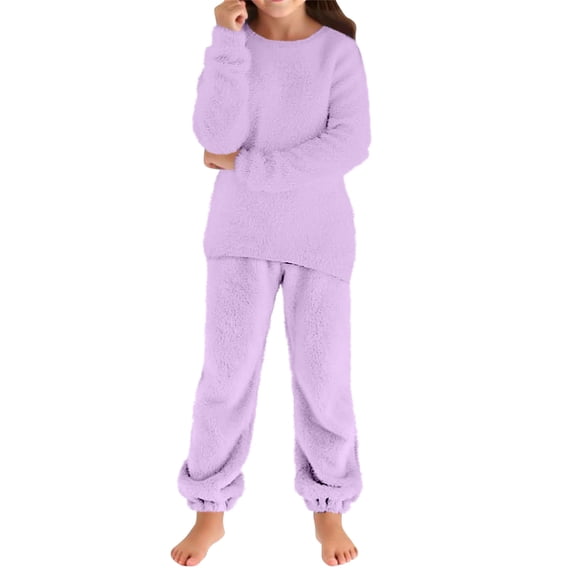 vdgthytj Boys Girls Fuzzy Loungewear 2 Piece Sets Kids Winter Wam Sweaters Top and Pants Casual Comfy Outfits