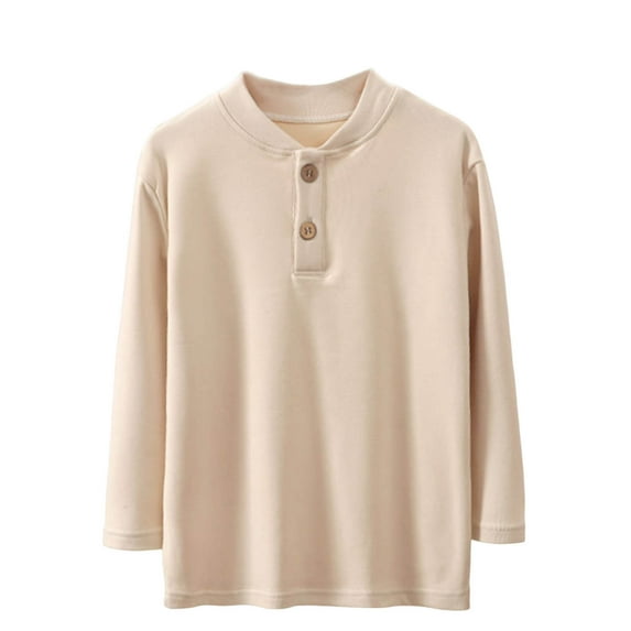 vdgthytj Boys Girls Long Sleeve Shirts Casual Crewneck Button Solid Color Basic Tee Tops for Kids Fall Clothes
