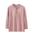 thumbnail image 1 of vdgthytj Boys Girls Long Sleeve Shirts Casual Crewneck Button Solid Color Basic Tee Tops for Kids Fall Clothes, 1 of 5