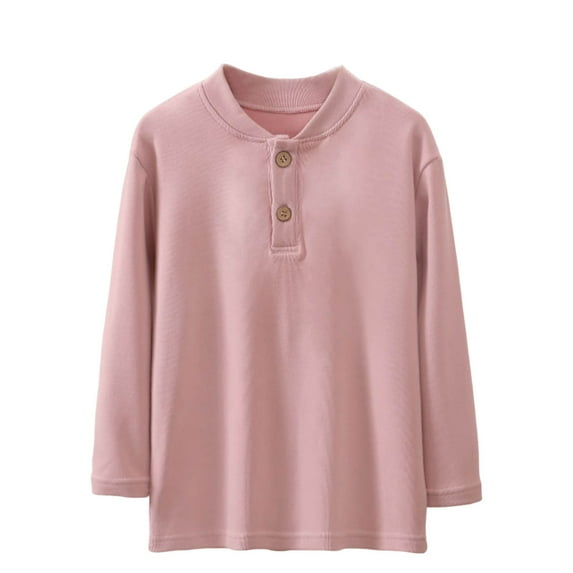 vdgthytj Boys Girls Long Sleeve Shirts Casual Crewneck Button Solid Color Basic Tee Tops for Kids Fall Clothes