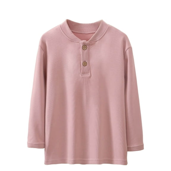 vdgthytj Boys Girls Long Sleeve Shirts Casual Crewneck Button Solid Color Basic Tee Tops for Kids Fall Clothes