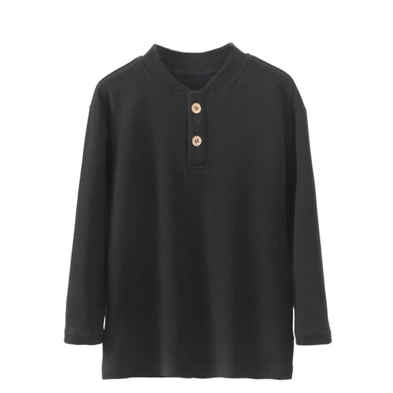 vdgthytj Boys Girls Long Sleeve Shirts Casual Crewneck Button Solid Color Basic Tee Tops for Kids Fall Clothes