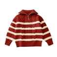 thumbnail image 1 of vdgthytj Boys Girls Quarter Zip Sweater Kids Striped Long Sleeve Cable Knit Pullover Top Fall Winter Clothes, 1 of 6