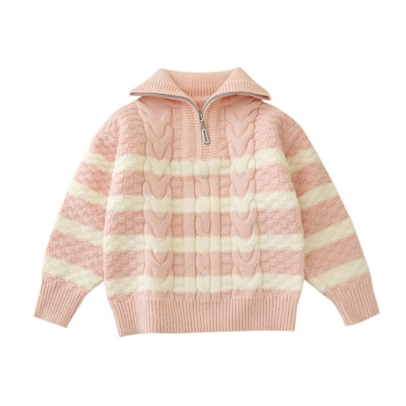 vdgthytj Boys Girls Quarter Zip Sweater Kids Striped Long Sleeve Cable Knit Pullover Top Fall Winter Clothes