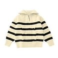 thumbnail image 1 of vdgthytj Boys Girls Quarter Zip Sweater Kids Striped Long Sleeve Cable Knit Pullover Top Fall Winter Clothes, 1 of 7
