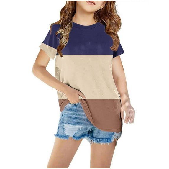 vdgthytj Boys Girls T Shirts Kids Casual Short Sleeve Crewneck Color Block Summer Tops Tees 3-12 Years