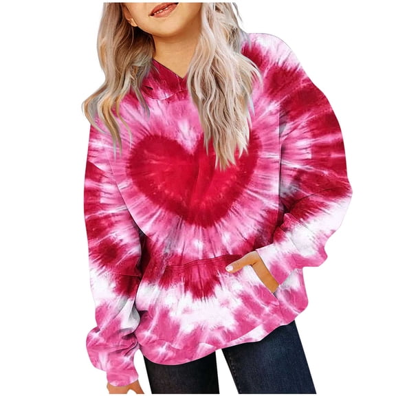 vdgthytj Boys Girls Valentine's Day Hoodies Heart Graphic Long Sleeve Hooded Sweatshirt Trendy Holiday Pullover Tops