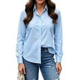 thumbnail image 1 of vdgthytj Button down Shirts for Women Long Sleeve Lapel Collar Solid Basic Tops Fall Business Casual Work Shirts(X-Large,Sky Blue), 1 of 6