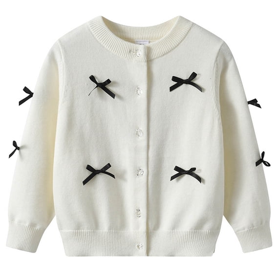 vdgthytj Cardigan for Girls Long Sleeve Crewneck Button Bowknot Comfy Knit Sweaters Fall Winter Casual Cute Outwear