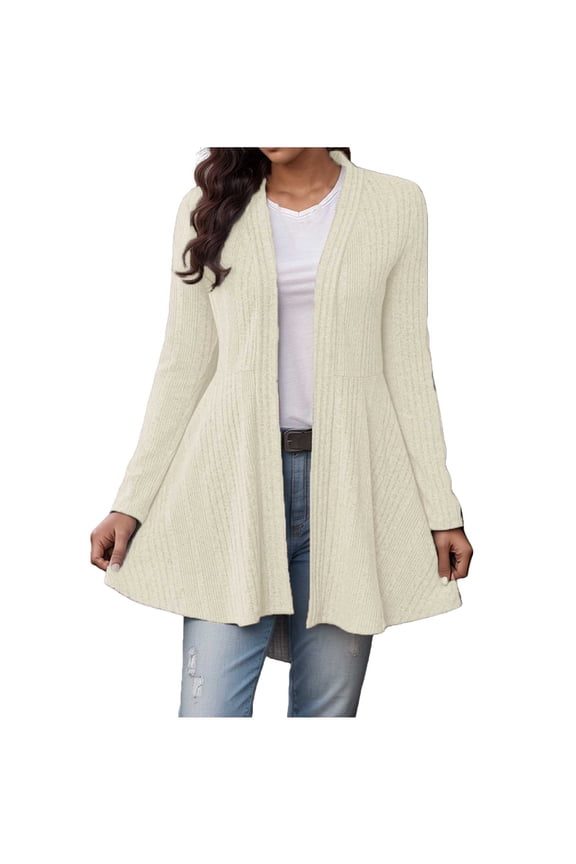 Cardigan for Women Long Sleeve Open Front Peplum Cardigan Sweaters Medium Long Solid Casual Ribbed Knit Sweater