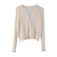 thumbnail image 1 of vdgthytj Cardigans for Women Long Sleeve V-Neck Button Front Ribbed Knit Sweater Fall Casual Crop Cover up Tops(Medium,Beige), 1 of 6
