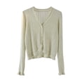 thumbnail image 1 of vdgthytj Cardigans for Women Long Sleeve V-Neck Button Front Ribbed Knit Sweater Fall Casual Crop Cover up Tops(Medium,Green), 1 of 6