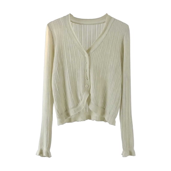 vdgthytj Cardigans for Women Long Sleeve V-Neck Button Front Ribbed Knit Sweater Fall Casual Crop Cover up Tops(Medium,Green)
