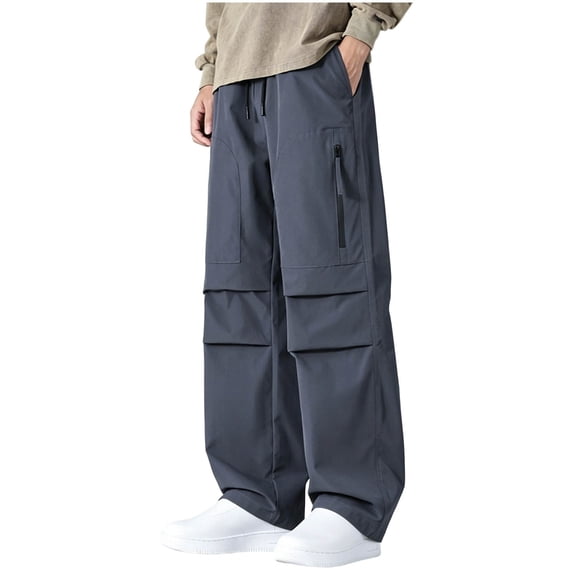vdgthytj Cargo Pants for Men Pleated Elastic Drawstring Waist Wide Leg Baggy Streetwear Fall Casual Outdoor Pants with Pockets(Medium,Dark Gray)