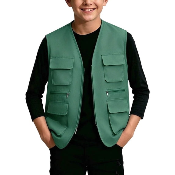 Multiple Cargo vdgthytj Cargo Vest for Boys V-Neck Full Zip Sleeveless Gilet Fall ...
