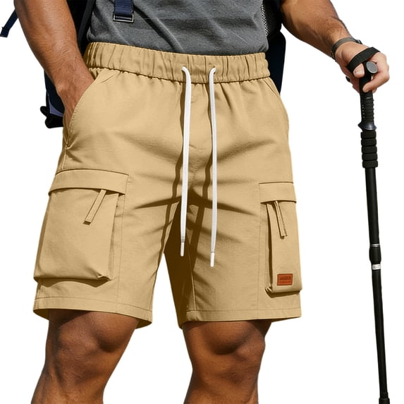 vdgthytj Cargo Shorts for Men Summer Baggy Drawstring Elastic Waist Lightweight Solid Hiking Travel Outdoor Shorts with Pockets