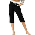 thumbnail image 1 of vdgthytj Casual Capri Pants for Women Elastic High Waist Drawstring Straight Leg Loose Color Blocking Summer Capris with Pockets, 1 of 6