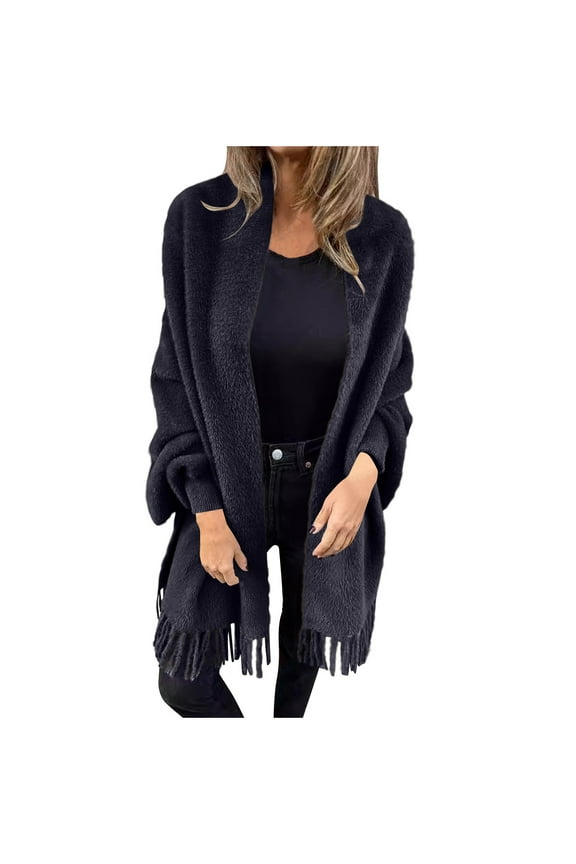 Casual Shawl Jacket for Women Shawl Knit Blanket Wrap Fringe Plus Size Coat Solid Color Casual Cardigan Jacket