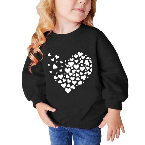 vdgthytj Children's Fall Winter Sweatshirts Heart Print Long Sleeves Pullover Blouse Casual Round Neck Comfy Top